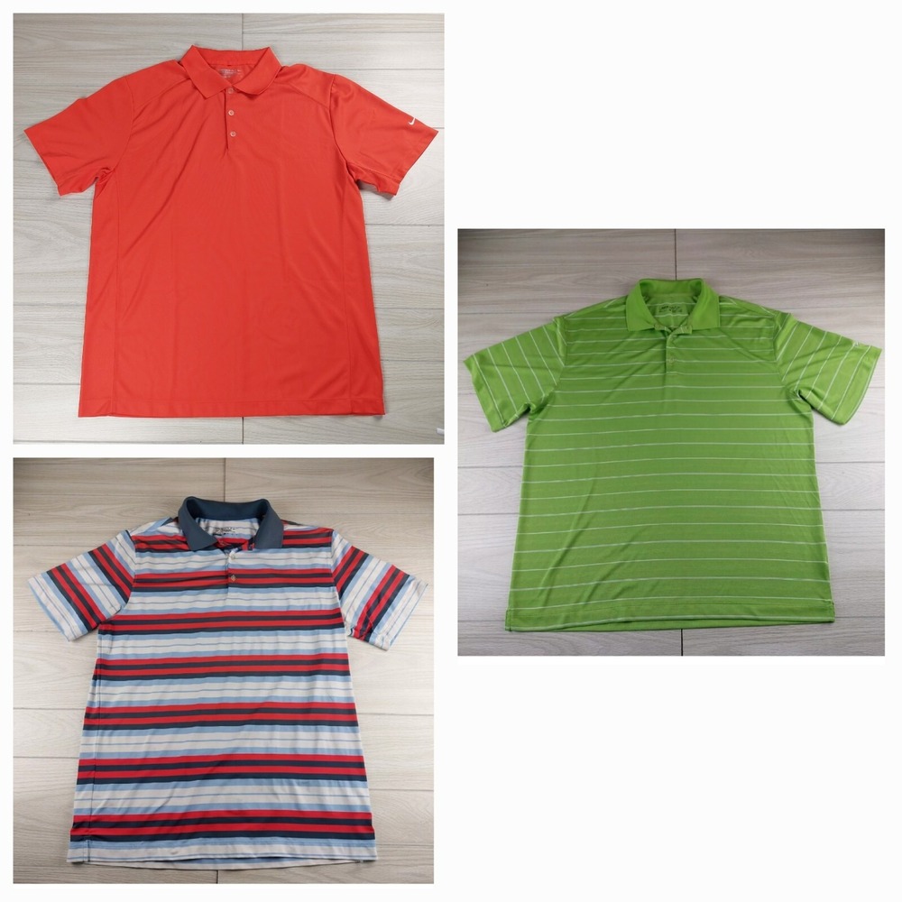 Lot of 3 Nike Golf Polo Shirt Mens XL Striped Dri-FIT Short Sleeve Performance
